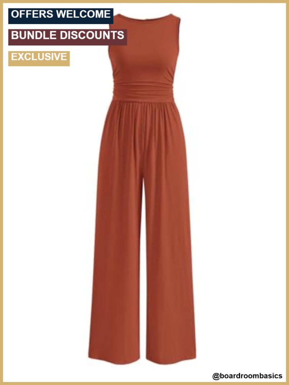 Sleeveless Wide Leg Jumpsuit with Pockets Ruched Waist Vacation Outfit